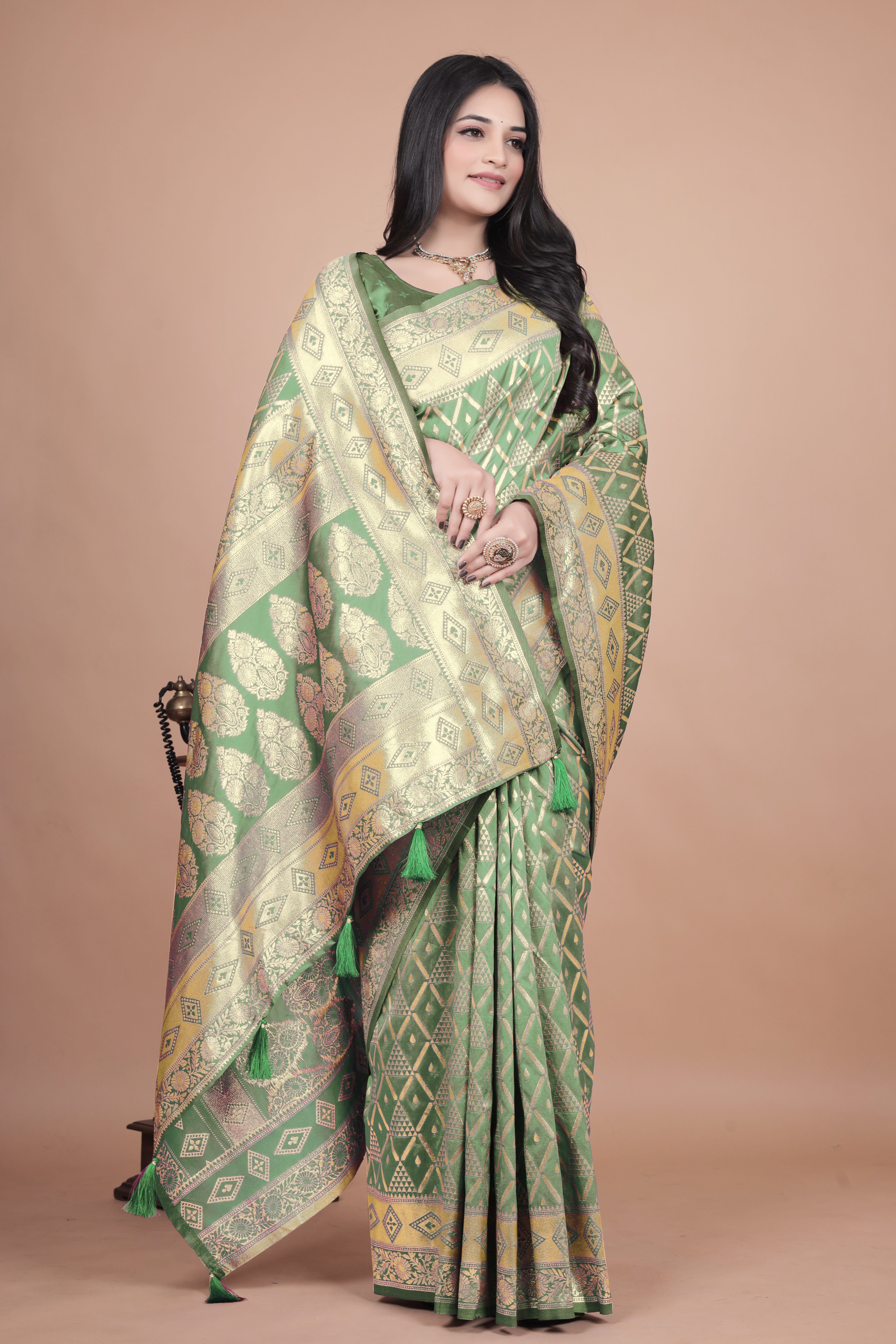 Mauve Banarasi Silk Saree with Silver Zari Elegance With 4 color option